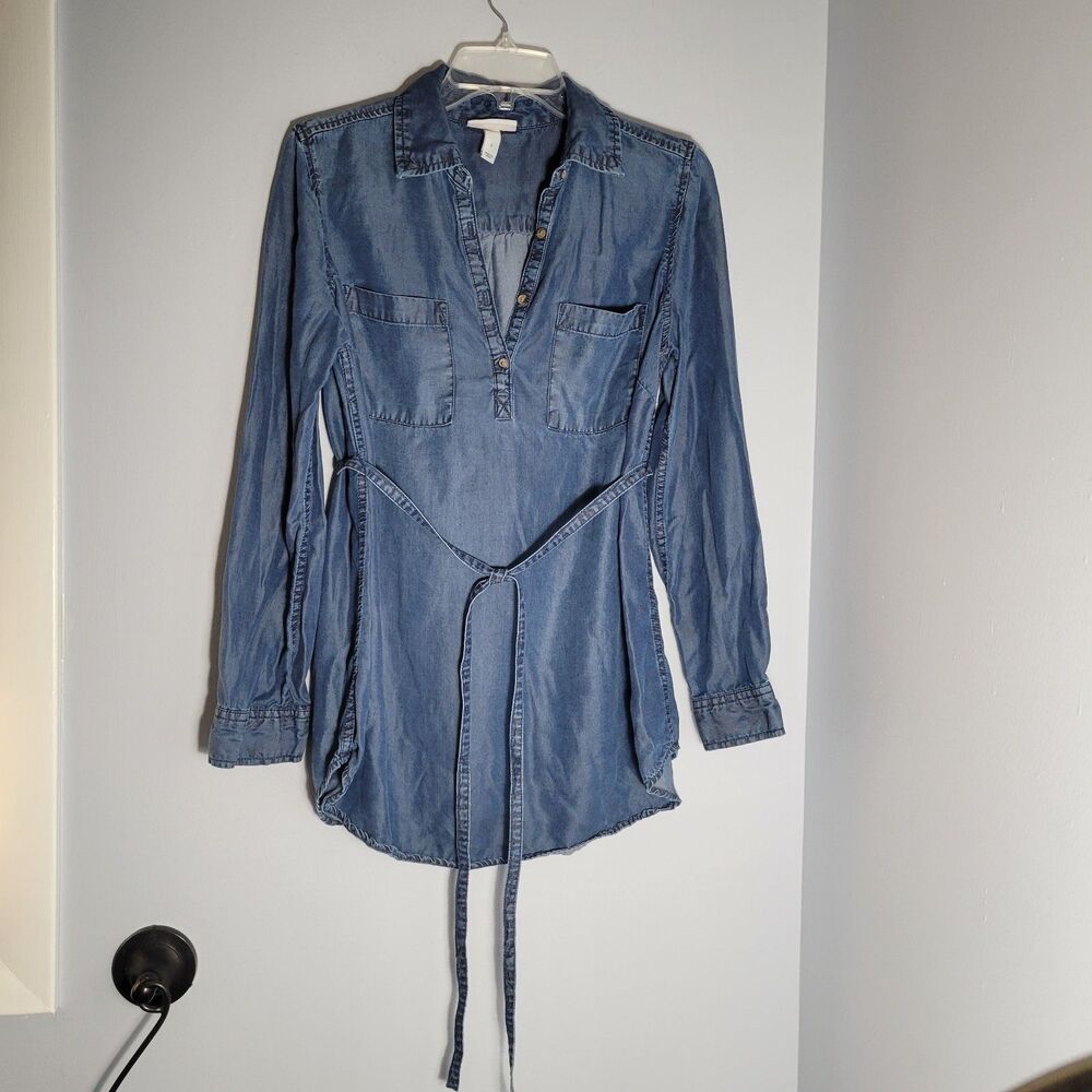 Liz Lange Maternity Long Chambray Denim Top with Tie Long Sleeve Size S